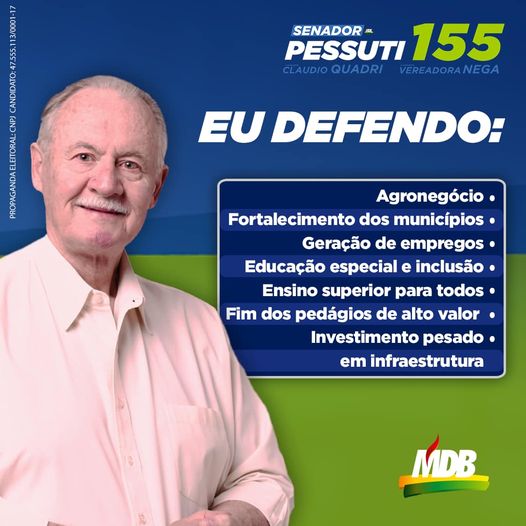 Conheça as principais bandeiras que Pessuti defenderá no Senado, em Brasília